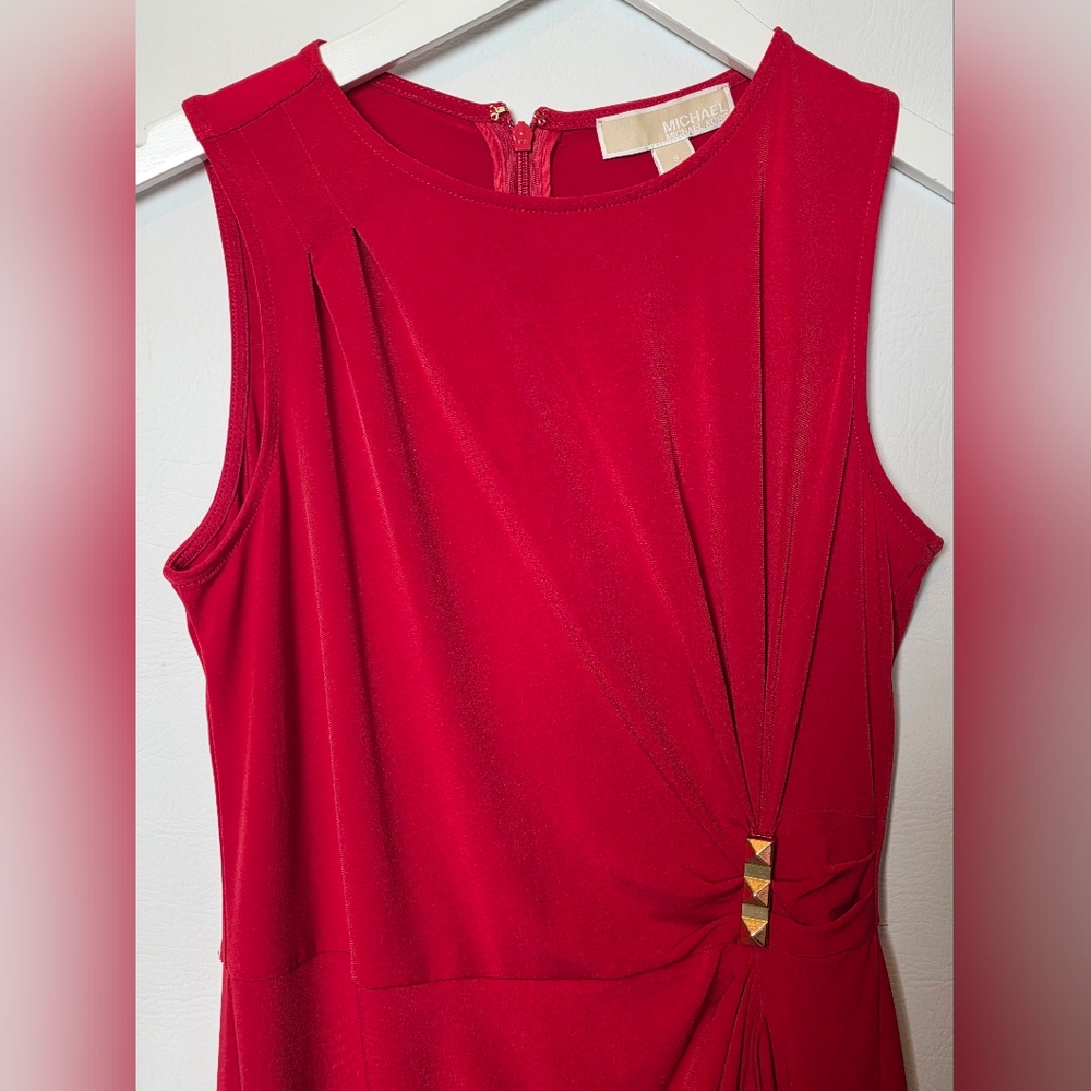 NWT Michael Kors Sleeveless Gathered Stud Bar Women’s Dress Scarlet Size Small - Picture 3 of 13